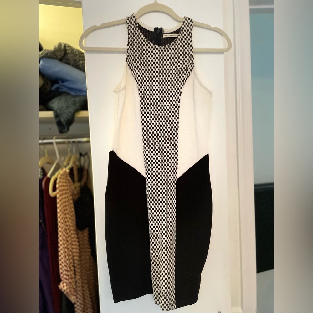 Mustard seed black white check dress size small
